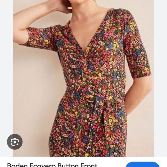 Boden Ecovero Floral V-Neck Buttondown Jersey Midi Dress Size 2 - Picture 2 of 4